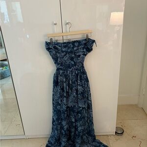 Fashion Nova Strapless Navy Floral Dress